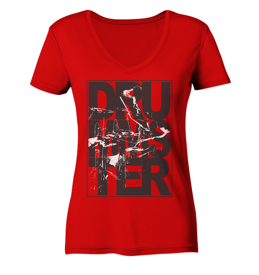 art of drummster v2 - ladies v-neck shirt | red